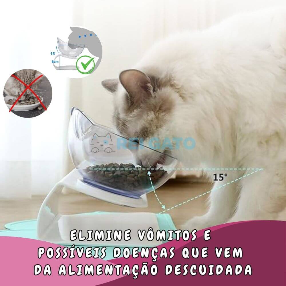Comedouro Duplo Ergonômico Para Gatos - REI GATO©️ + Brinde Exclusivo