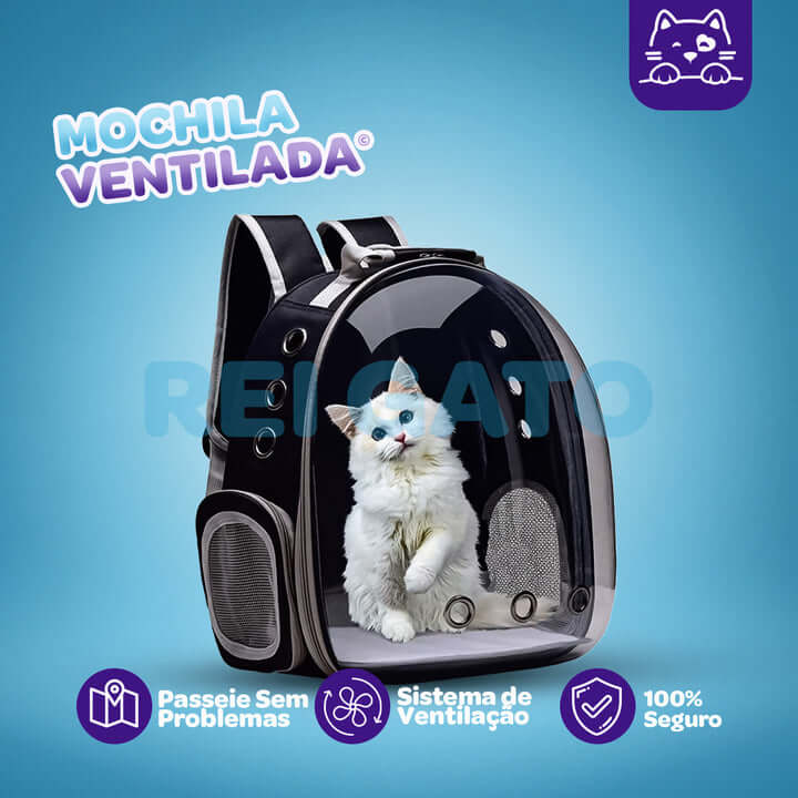 Mochila de Transporte Para Gatos Ventilada - REI GATO©️ + Brinde Exclusivo
