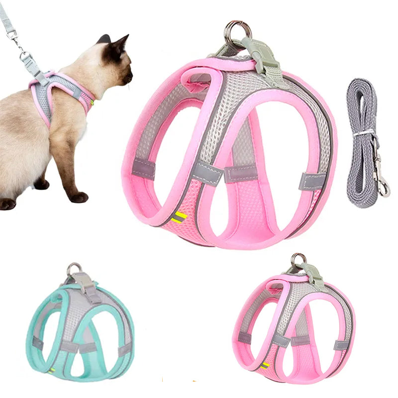 Peitoral Refletivo e Guia Para Gatos à Prova de Fuga