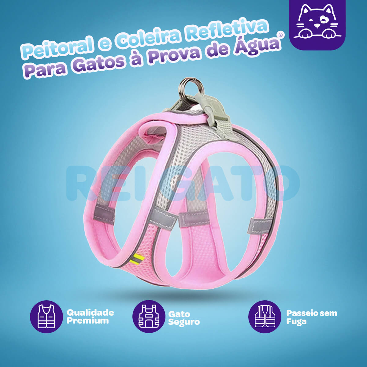 Peitoral Refletivo e Guia Para Gatos à Prova de Fuga