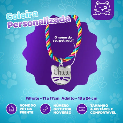 Coleira Personalizada + Plaquinha de identificação - Edição Limitada - Rei Gato©